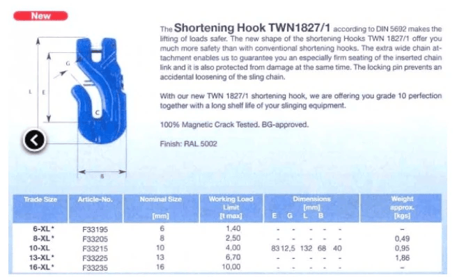HES NZ LTD Grab Hook Grab Hook G100 - Thiele XL Clevis 8mm 2.5T Grab Hook G100 Thiele XL Clevis 8mm 2 5T