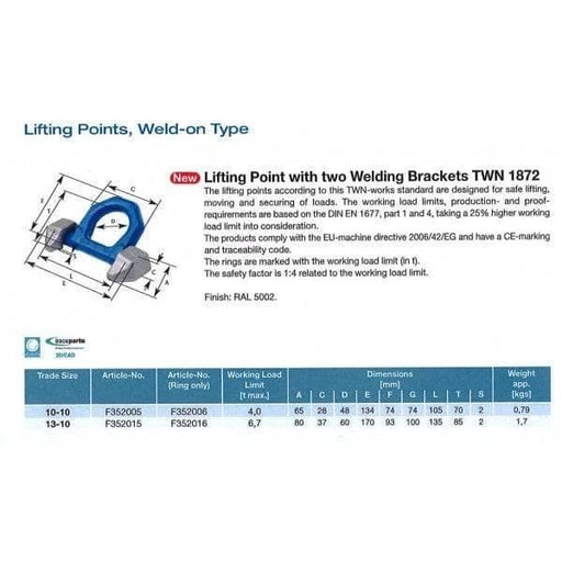 Thiele G100 Lifting Lashing Eye with Twin Weld On Saddles 4.0T WLL High Tensile German Made For Industrial Rigging – view 1