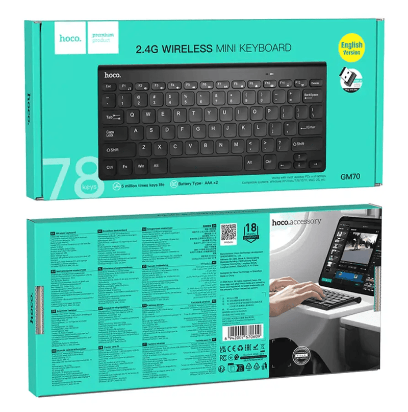 techplus Wireless Mini Keyboard With USB Nano Receiver (GM70) TechPlus Wireless Mini Keyboard 78 Key USB GM70
