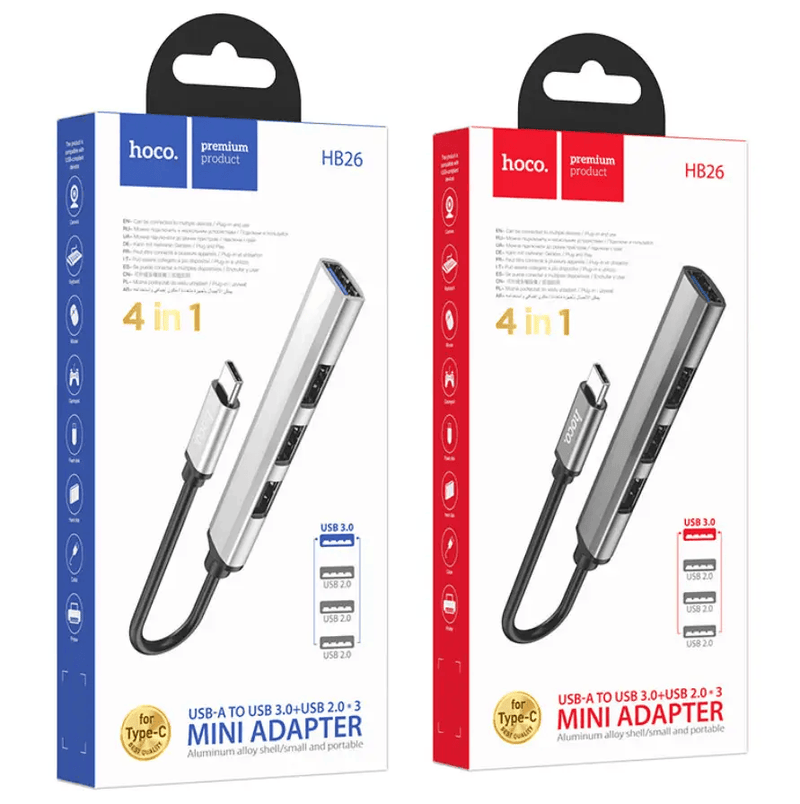 techplus Hoco HB26 4 in 1 Type C to USB Hub NZ Hoco HB26 4 In 1 USB C Hub With USB3 Ports For Laptops