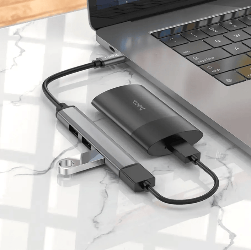 techplus Hoco HB26 4 in 1 Type C to USB Hub NZ Hoco HB26 4 In 1 USB C Hub With USB3 Ports For Laptops