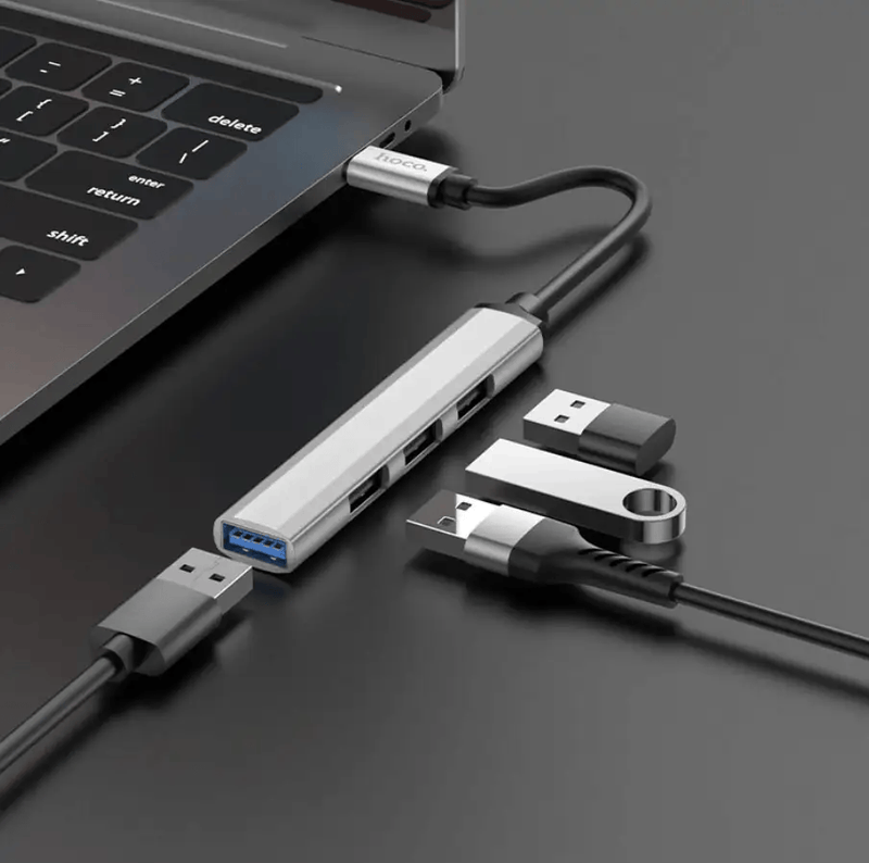 techplus Hoco HB26 4 in 1 Type C to USB Hub NZ Hoco HB26 4 In 1 USB C Hub With USB3 Ports For Laptops