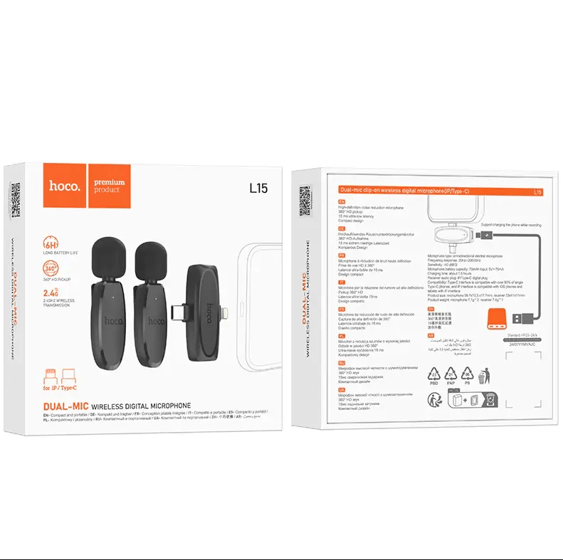 BroDeals Microphone Dual Wireless Digital Microphone w/ Lightning & Type C Dual Connector Dual Wireless Digital Microphone w/ Lightning & Type C Dual Connector