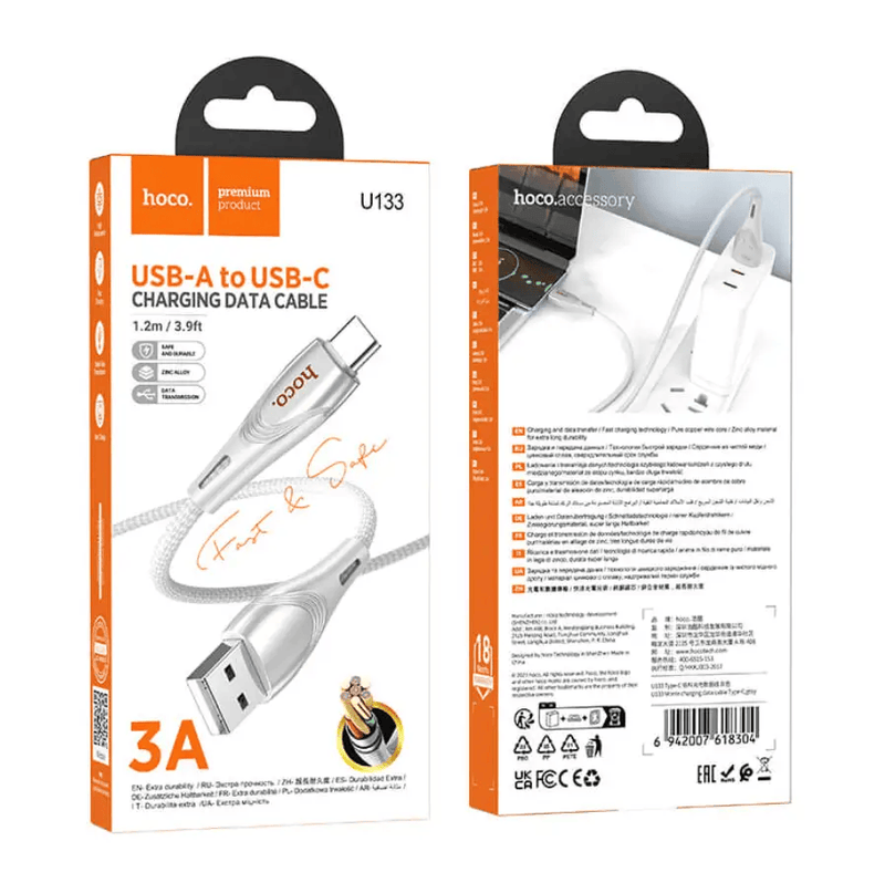 techplus HOCO U133 USB-C Fast Charging Cable 3A 1.2m Braided NZ HOCO U133 USB C Fast Charging Cable Braided 1.2m
