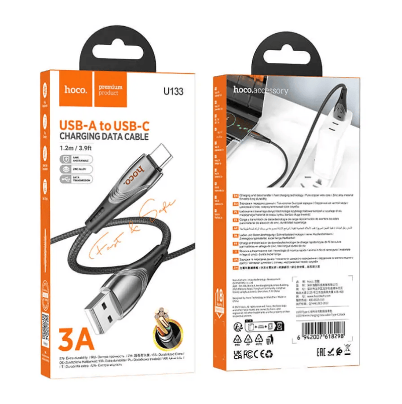 techplus HOCO U133 USB-C Fast Charging Cable 3A 1.2m Braided NZ HOCO U133 USB C Fast Charging Cable Braided 1.2m