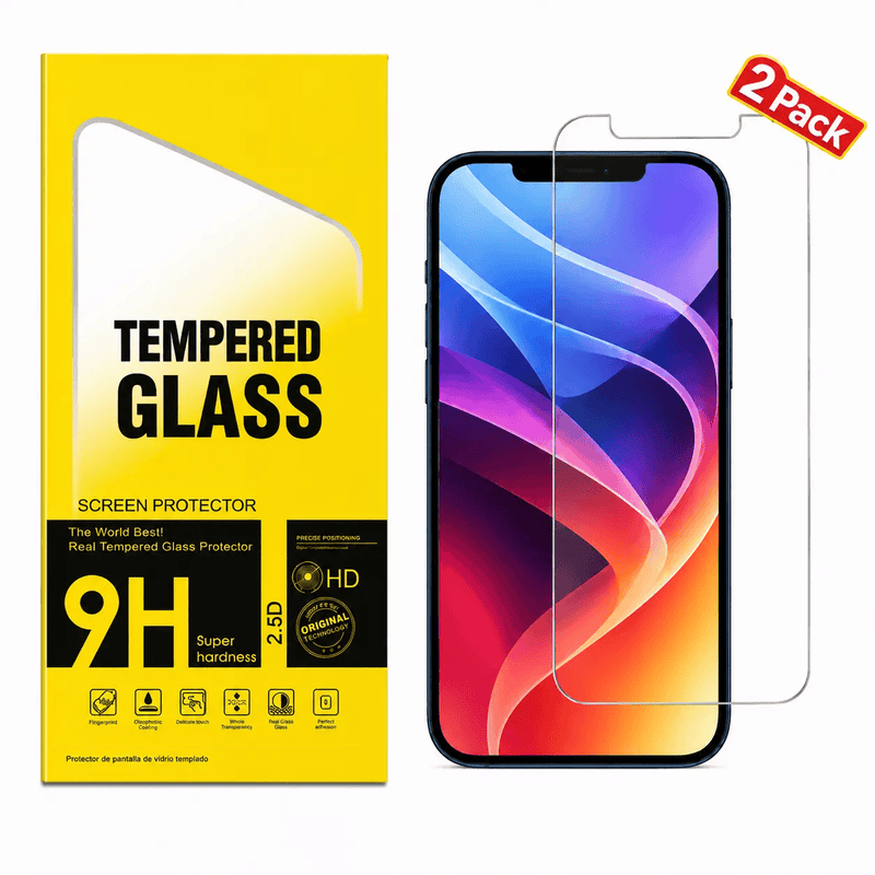 techplus iPhone 14 Tempered Glass Screen Protector 2 Pack 9H HD Clarity iPhone 14 Tempered Glass Screen Protector 2 Pack