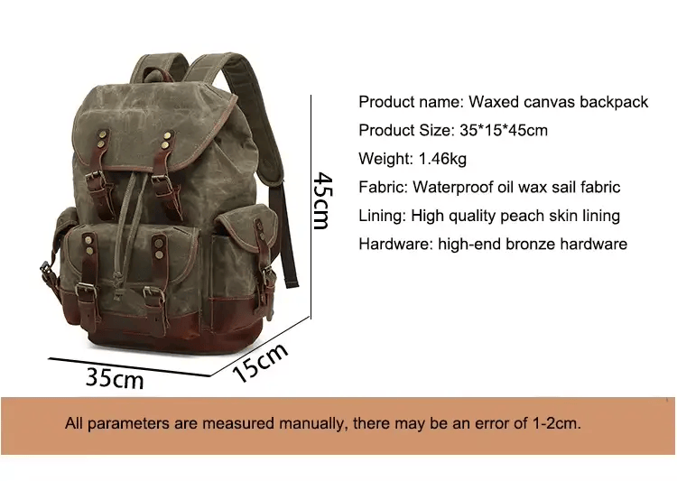 Waxed Canvas Leather Backpack — Retro Heritage Rucksack | Travel & Adventure Pack – view 25