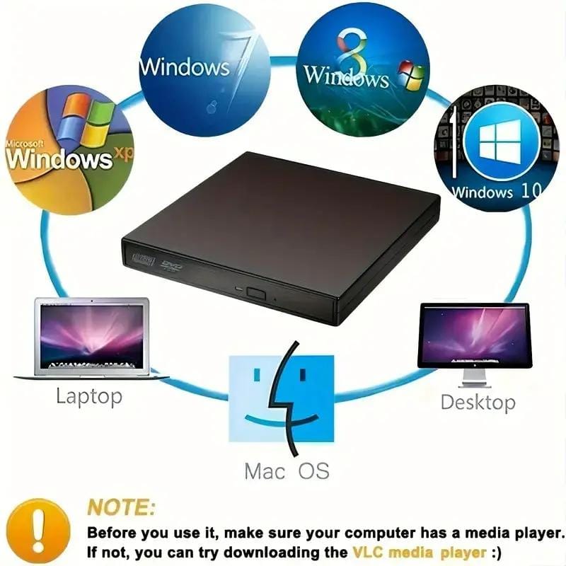 USB External CD DVD ROM Writer Burner Player Drive PC Laptop for Windows Mac – view 6