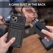 iPhone 15 Heavy Duty Shockproof Case With Card Holder & Kickstand (Black) – view 2