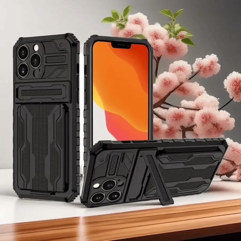iPhone 15 Pro Max Heavy Duty Shockproof case With Card Holder & Kickstand (Black) – view 2