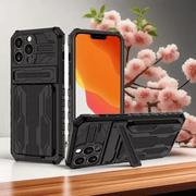 iPhone 15 Pro Heavy Duty Shockproof Case With Card Holder & Kickstand (Black) – view 2