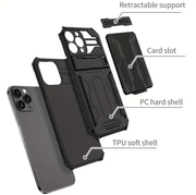 iPhone 15 Pro Max Heavy Duty Shockproof case With Card Holder & Kickstand (Black) – view 6