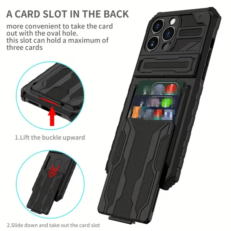 iPhone 15 Pro Max Heavy Duty Shockproof case With Card Holder & Kickstand (Black) – view 4