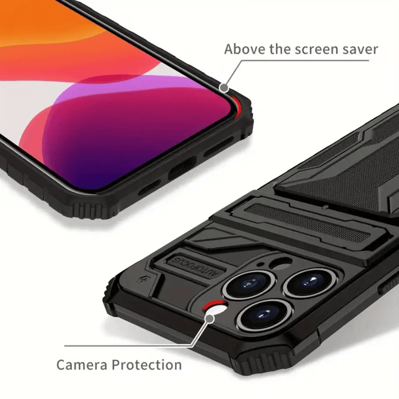 iPhone 15 Pro Max Heavy Duty Shockproof case With Card Holder & Kickstand (Black) – view 5