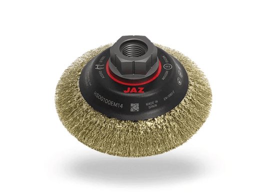 Jaz Bevelled Brush High Speed 100mm for Mini Grinders M14 x 2 Stainless Steel Deburring and Rust Removal