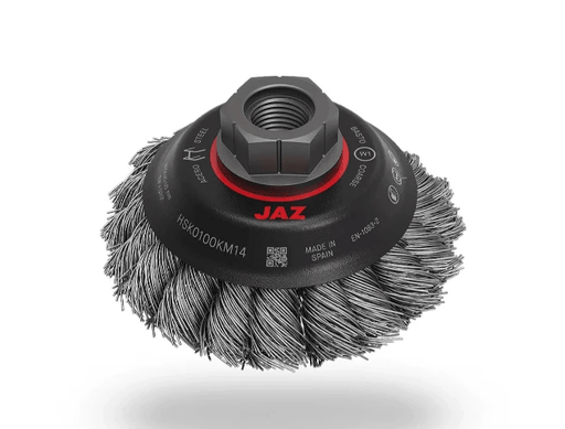 Jaz Bevelled High Speed Twist Knot Brush 100mm M14 For Metal Finishing Pros Mini Grinders Industrial Grade