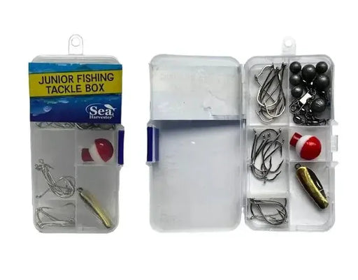 Sea Harvester Junior Fishing Tackle Box Starter Kit for Kids Lightweight Compact Tackle Organizer with Mixed Tackle