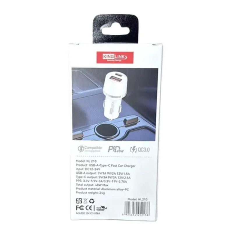 9eight5 Accessories Kinglink 20W 2 USB A+C car charger KL210 Kinglink 20W 2 USB A+C car charger KL210
