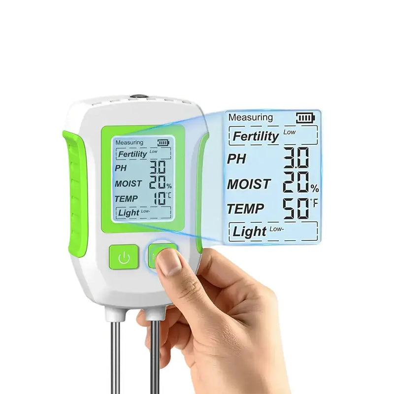LCD 3/5-in-1 Handheld Soil Tester for pH, Moisture & Light (different colours & sets available) – view 4