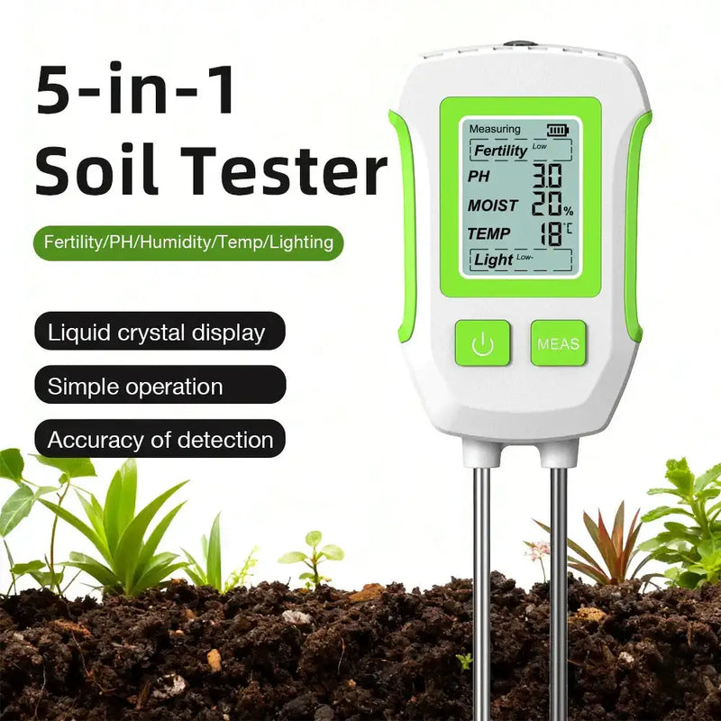 LCD 3/5-in-1 Handheld Soil Tester for pH, Moisture & Light (different colours & sets available) – view 22