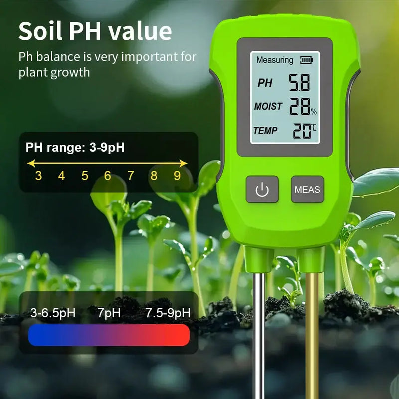 LCD 3/5-in-1 Handheld Soil Tester for pH, Moisture & Light (different colours & sets available) – view 12