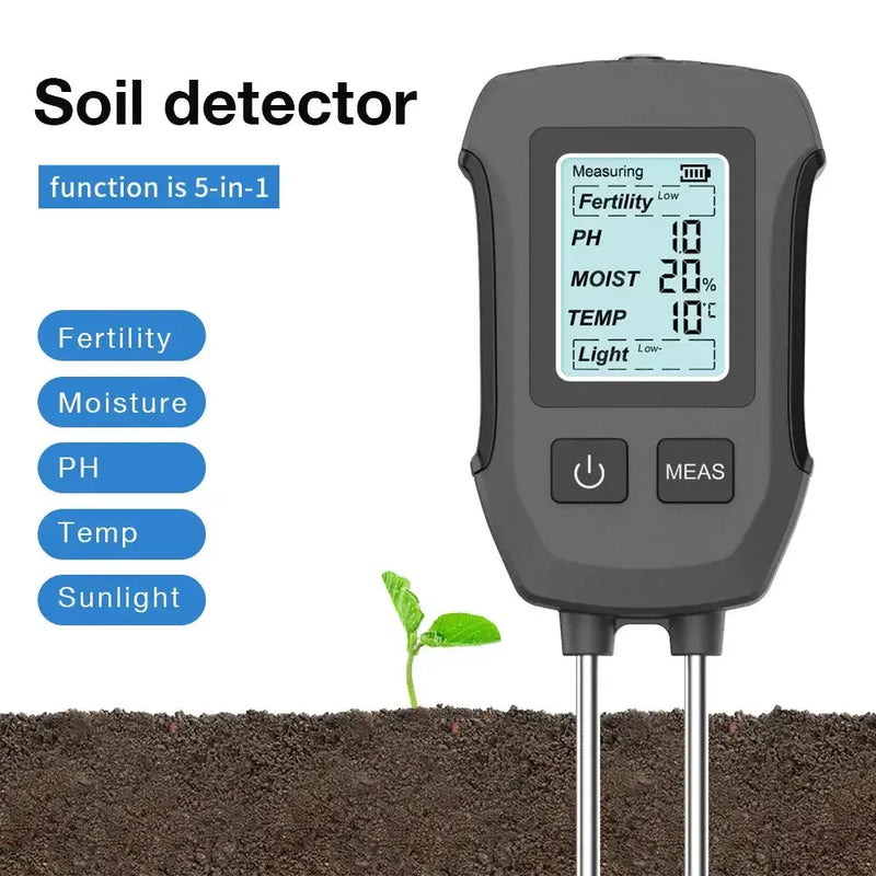 LCD 3/5-in-1 Handheld Soil Tester for pH, Moisture & Light (different colours & sets available) – view 21