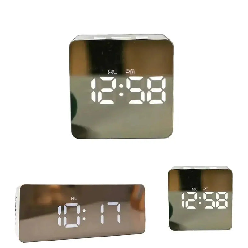 LED Mirror Alarm Clock with Temperature & Smart Night Light (available in 2 shapes) – view 2