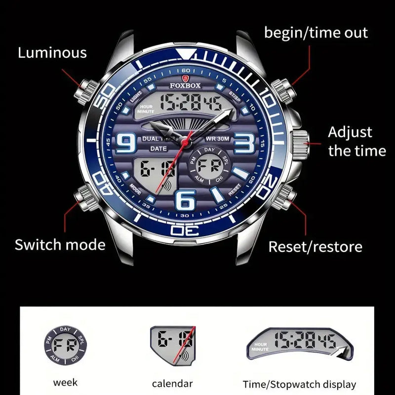 LIGE Men's Dual Display Watch – Stainless Steel Quartz (6 models available) – view 7