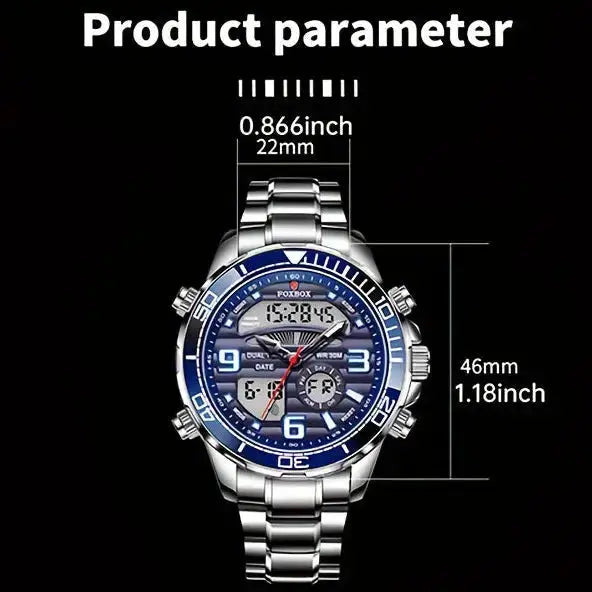 LIGE Men's Dual Display Watch – Stainless Steel Quartz (6 models available) – view 3