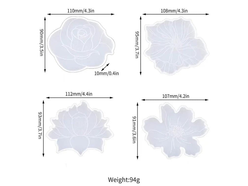 Resin Art NZ Moulds Coaster Moulds - Flowers (4pcs pack) Coaster Moulds - Flowers (4pcs pack) | NZ