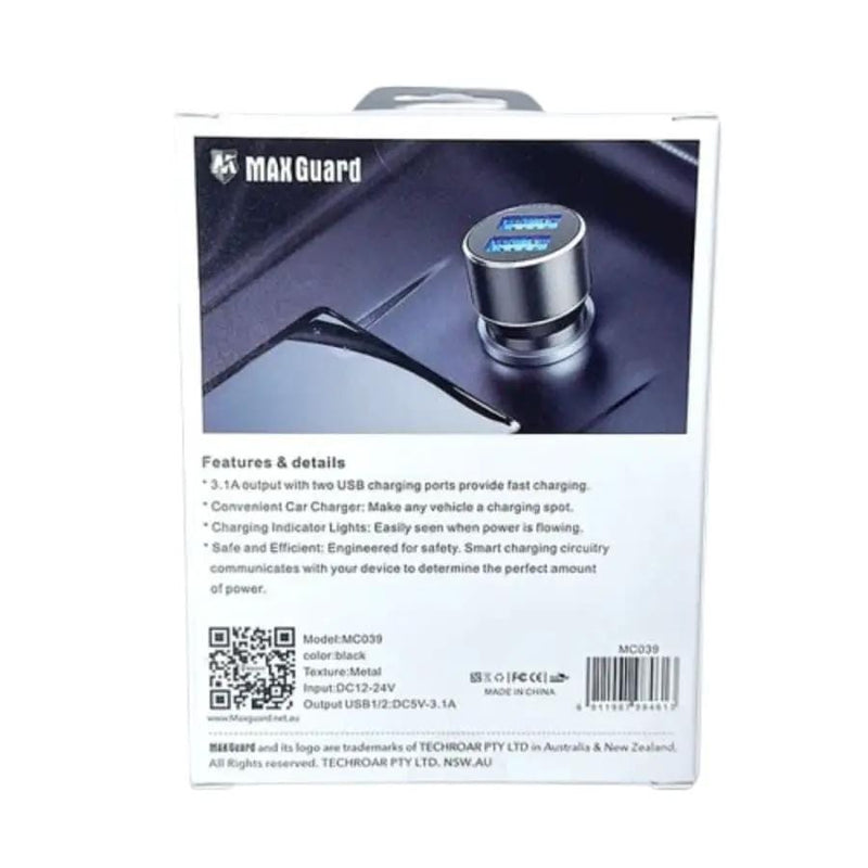 9eight5 Accessories Maxguard 3.1A 2USB car charger MC039 Maxguard 3.1A 2USB car charger MC039