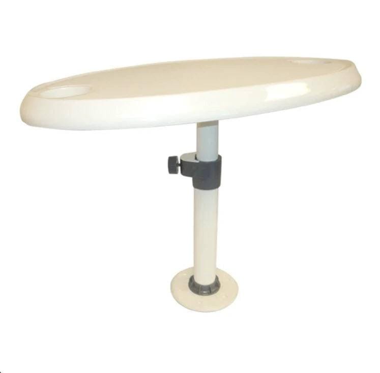 Absolute Marine Oval Boat RV Table With Adjustable Flush Mount Pedestal, Drink Holders, Space Saving, Marine Grade