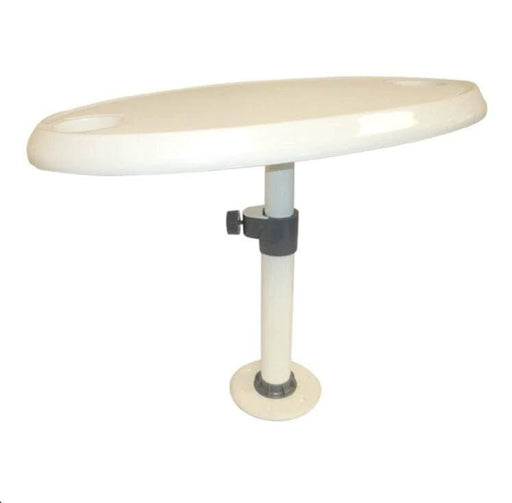 Absolute Marine Oval Boat RV Table With Adjustable Flush Mount Pedestal, Drink Holders, Space Saving, Marine Grade