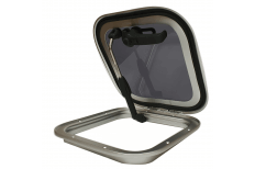 Maxwell Altus Slimline Deck Hatch Trapezium open view displaying satin sheen anodised aluminium frame.