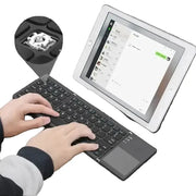 Habicare Mini Foldable Bluetooth Keyboard with Touchpad, Rechargeable Wireless Ultra-Slim Pocket Keyboard for Tablet & Laptop Mini Foldable Bluetooth Keyboard with Touchpad, Rechargeable Wireless Ultra-Slim Pocket Keyboard for Tablet & Laptop