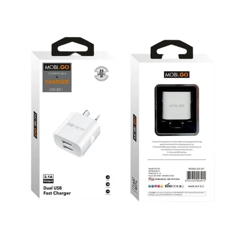 Mobigo Dual USB Power Adapter Wall Plug (NZ / AUS) – view 2