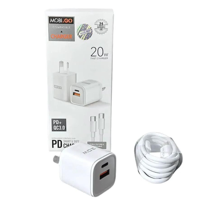 Mobigo Type C & USB Power Adapter Wall Plug (NZ / AUS), With Type C to Type C Cable – view 2