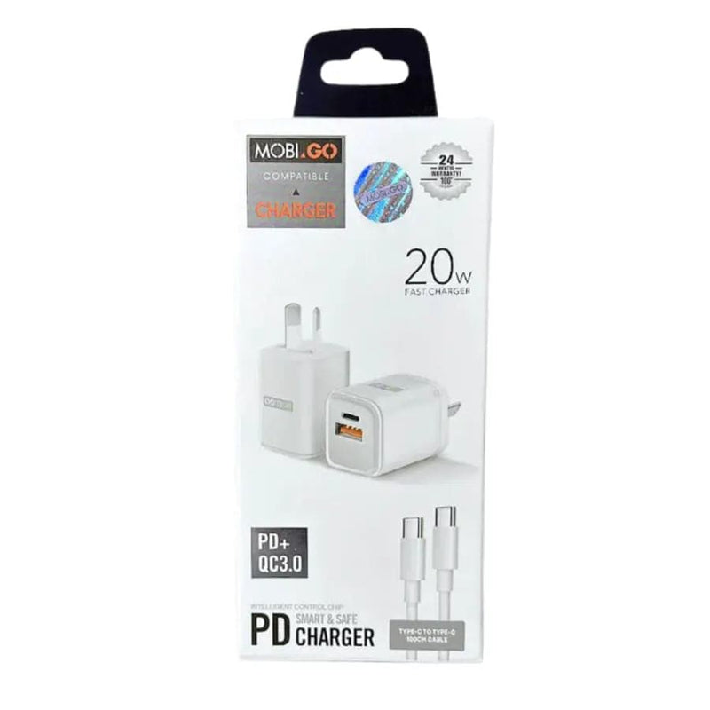 Mobigo Type C & USB Power Adapter Wall Plug (NZ / AUS), With Type C to Type C Cable – view 1