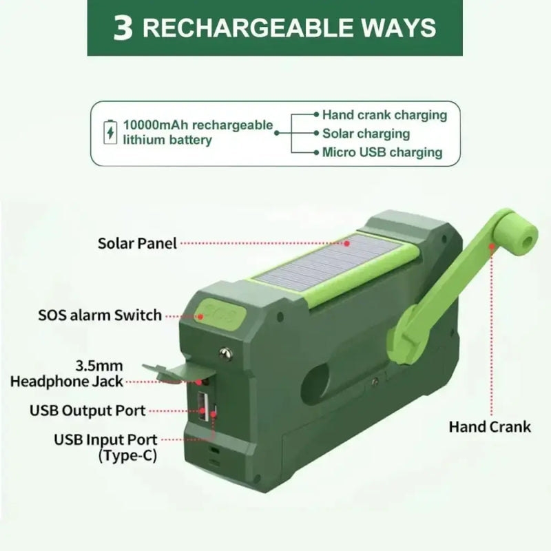 Multifunctional 10000mAh Solar Crank Radio (2 colours available) – view 4