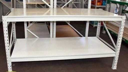 ActionoutdoorsEast Workbench 1800x900mm Durable Ivory Longspan Two Tier With Adjustable Height For Workshops