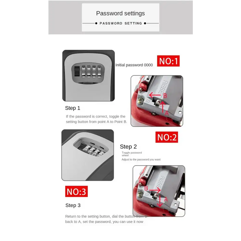 Habicare HBC Key Lock Box (available in grey, black, red & blue) Habicare 4-Digit Combination Key Lock Box