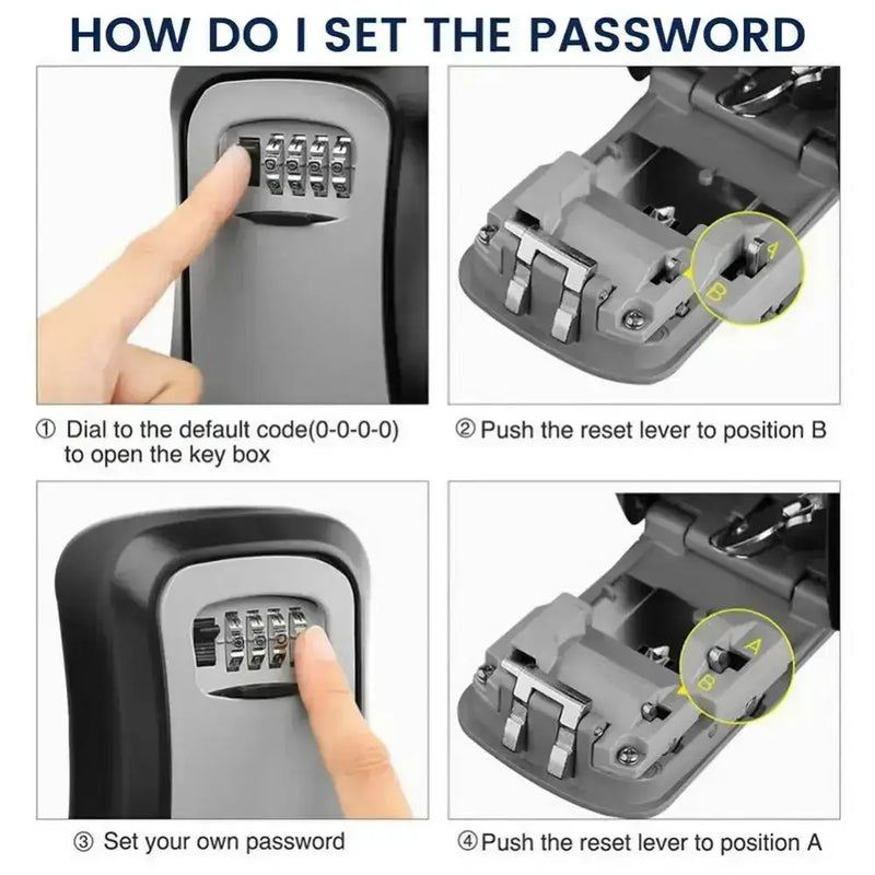 Habicare HBC Key Lock Box (available in grey, black, red & blue) Habicare 4-Digit Combination Key Lock Box