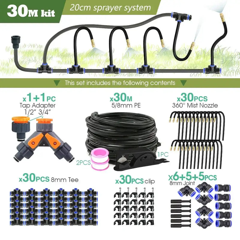 PE Hose with Adjustable Misting Sprayer & Pump Kit for Garden (different sizes available) – view 12