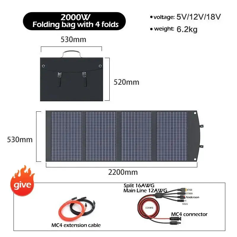 Habicare SS Portable 2000W Solar Charger with Bag Portable 2000W Solar Charger with Bag