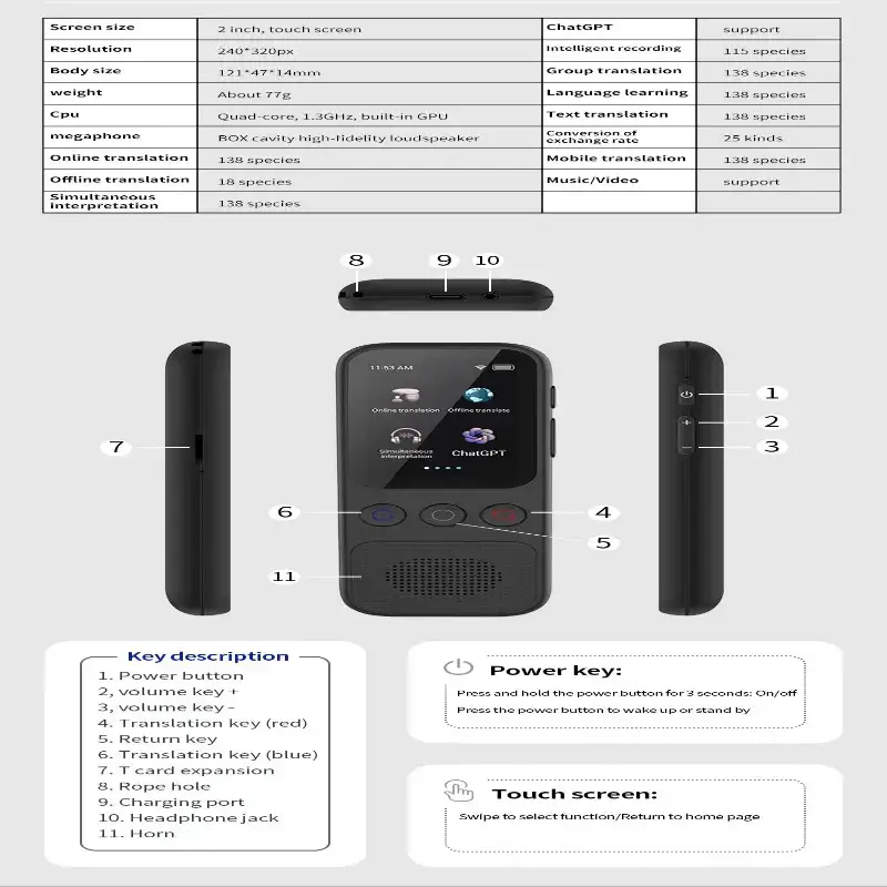 Habicare HBC Portable Offline Language Translator (138 Languages) Portable Offline Language Translator (138 Languages)