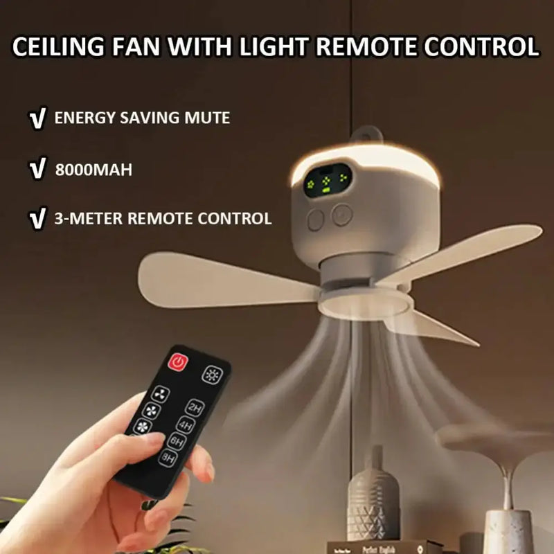 Portable Rechargeable Camping Ceiling Fan with Light & Remote – view 6