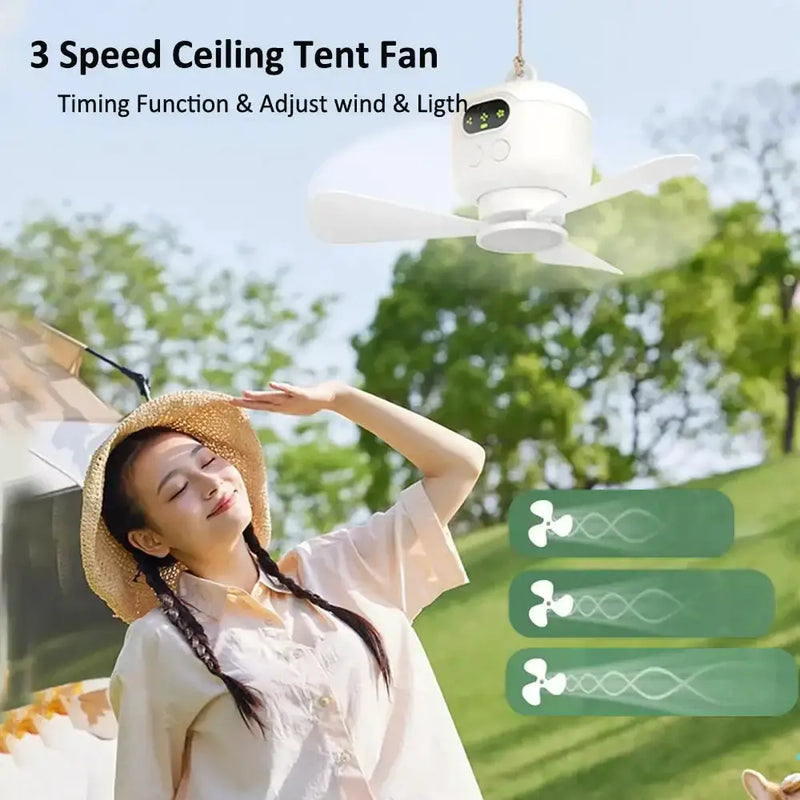 Portable Rechargeable Camping Ceiling Fan with Light & Remote – view 2
