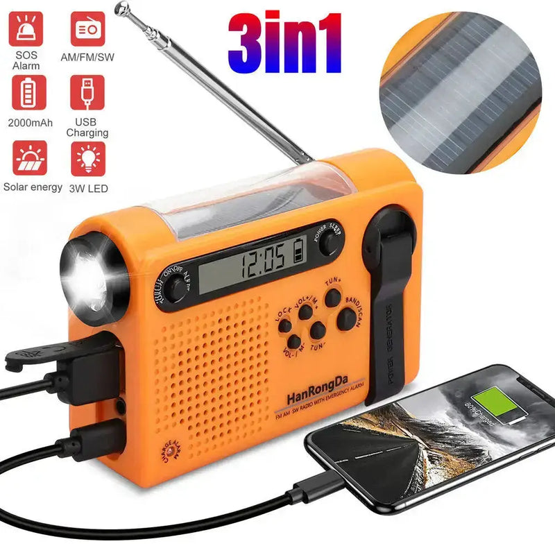 Portable Solar Hand Crank Radio with Power Bank & Flashlight – view 2