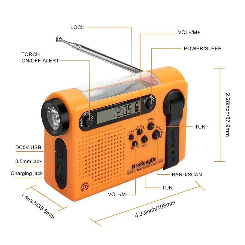 Portable Solar Hand Crank Radio with Power Bank & Flashlight – view 9