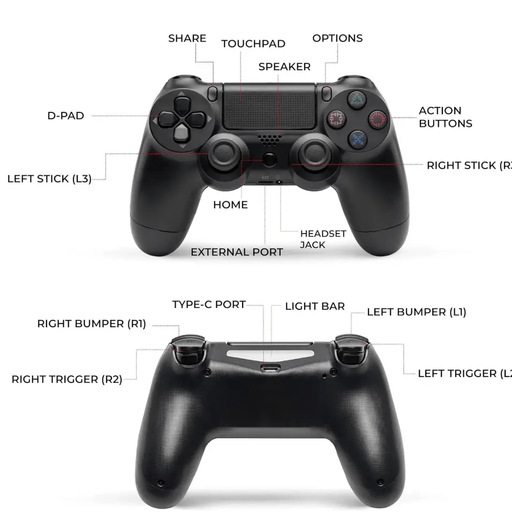 techplus PS4 Controller - Black PS4 Wireless Controller Black Third Party For PS4 Pro